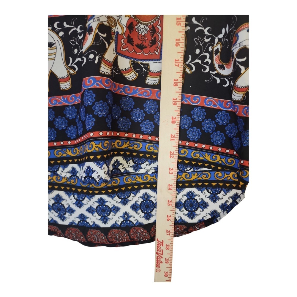 Manhattan Blues Tunic Top‎ S Boho Ethnic Elephant Print Sleeveless Curved Hem - Picture 6 of 10